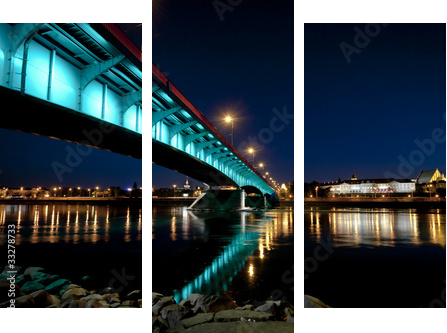 Panorama miasta Warszawy nocą - Obraz trzyczęściowy, Tryptyk