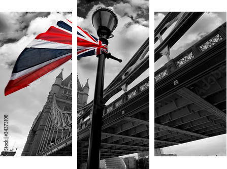 London Tower Bridge z kolorową flagą Anglii - Obraz trzyczęściowy, Tryptyk