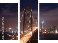 bay bridge i san francisco w nocy panorama - Obraz trzyczęściowy, Tryptyk