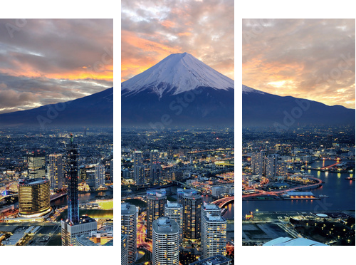 Surrealistyczny widok miasta Yokohama i Mt. Fuji - Obraz trzyczęściowy, Tryptyk