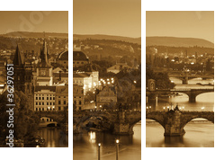 Widok na Most Karola i Wełtawę, Sepia - Obraz trzyczęściowy, Tryptyk