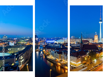 Panorama Berlina w nocy - Obraz trzyczęściowy, Tryptyk