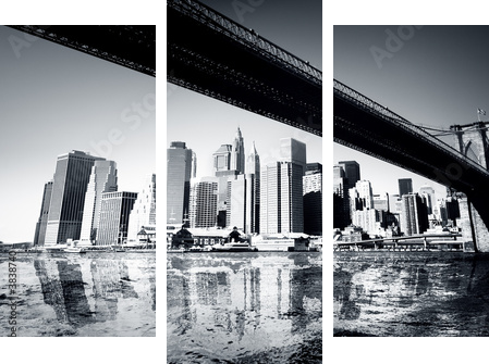 Szklana tafla wody – widok na Manhattan - Obraz trzyczęściowy, Tryptyk
