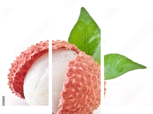 Lychee z liśćmi na białym tle. - Obraz trzyczęściowy, Tryptyk