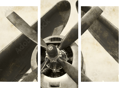 Wojenny granatowy samolot ze złożonymi skrzydłami - Obraz trzyczęściowy, Tryptyk
