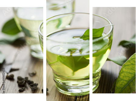 Zielona herbata - Obraz trzyczęściowy, Tryptyk