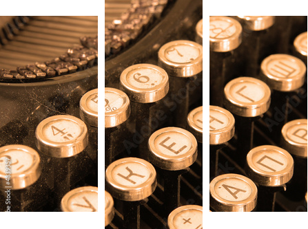 Klawiatura rocznika maszyna do pisania sepiowy - Obraz trzyczęściowy, Tryptyk