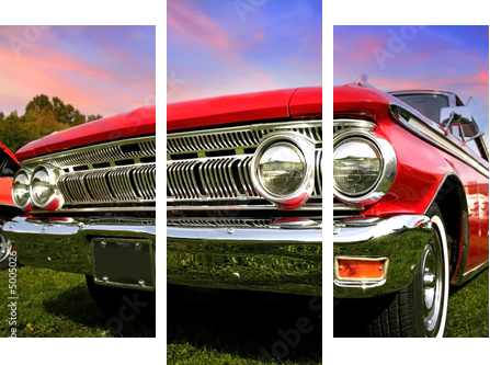 Red Muscle Car - Obraz trzyczęściowy, Tryptyk