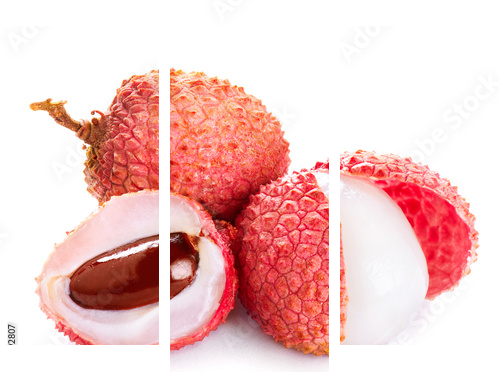 Lychee. Świezi lychees odizolowywający na bielu - Obraz trzyczęściowy, Tryptyk