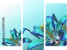 3d niebieskie kwiaty panoramiczne - Obraz trzyczęściowy, Tryptyk