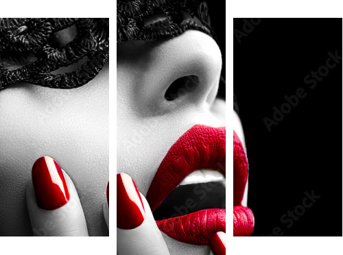 Piękna kobieta z czarnej koronki maska ​​nad jej oczami - Obraz trzyczęściowy, Tryptyk