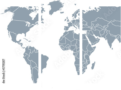 Zarys kontynentów - mapa świata - Obraz trzyczęściowy, Tryptyk