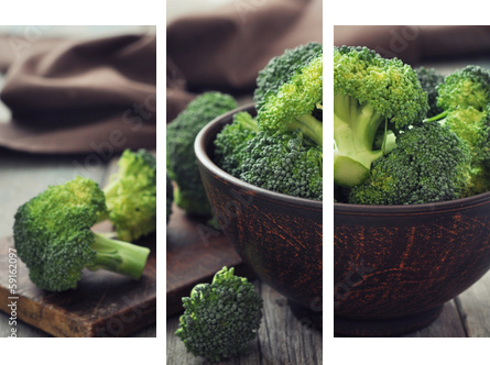 Świeże zielone brokuły - Obraz trzyczęściowy, Tryptyk