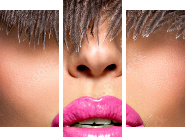 Zbliżenie Piękne kobiece usta z różową szminką - Obraz trzyczęściowy, Tryptyk