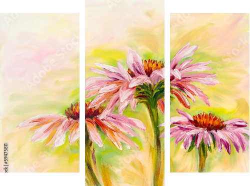 Echinacea, obraz olejny - Obraz trzyczęściowy, Tryptyk