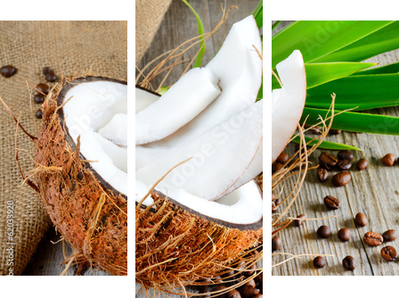 świeżego kokosa w plasterkach - Obraz trzyczęściowy, Tryptyk