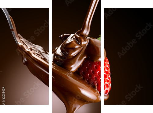 truskawki i czekolada - Obraz trzyczęściowy, Tryptyk