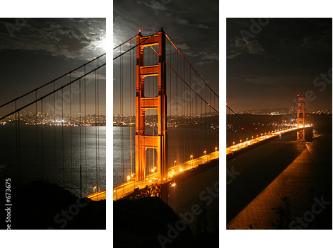 Golden Gate – ujęcie nocą - Obraz trzyczęściowy, Tryptyk