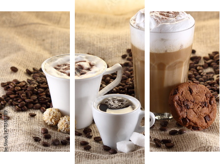Kaffee, Espresso, Poplamione mleko - Obraz trzyczęściowy, Tryptyk