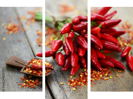 Deska drewniana chili - Obraz trzyczęściowy, Tryptyk