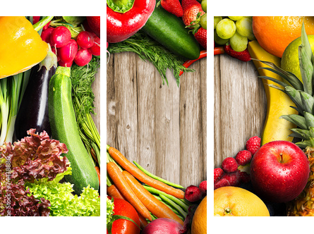 Warzywa i owoce w kształcie serca - Obraz trzyczęściowy, Tryptyk