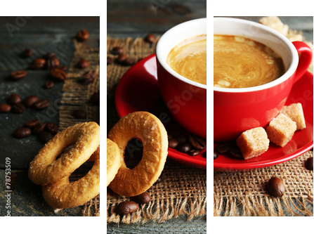 Filiżanka kawy i smaczne ciasteczka - Obraz trzyczęściowy, Tryptyk