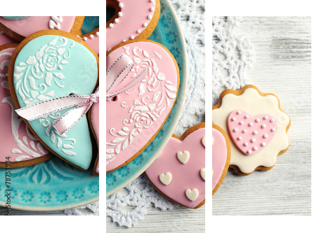 Serce w kształcie ciasteczek na Walentynki - Obraz trzyczęściowy, Tryptyk