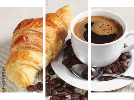 Śniadania - rogalik z kawą - Obraz trzyczęściowy, Tryptyk