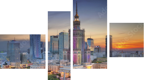 Warszawa. Obraz Warszawy, Polska podczas zmierzchu niebieskiej godziny. - Obraz czteroczęściowy, Fortyk