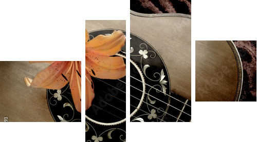 Nostalgia z rocznika gitara i lilia - Obraz czteroczęściowy, Fortyk