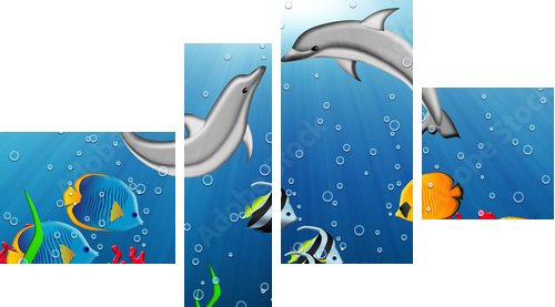 Wesołe delfiny płatające figle - Obraz czteroczęściowy, Fortyk