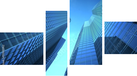 Skyscrappers na niebie. 3d ilustracja - Obraz czteroczęściowy, Fortyk