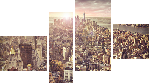 New York city skyline, wschód słońca w tle. - Obraz czteroczęściowy, Fortyk
