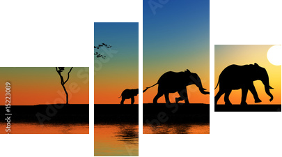 Wschód słońca na Safari - Obraz czteroczęściowy, Fortyk