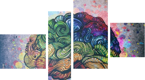 Mózg doodle ilustracja z teksturami - Obraz czteroczęściowy, Fortyk
