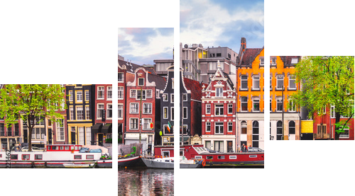 Amsterdam Holandia tańczące domy nad rzeką Amstel landmark - Obraz czteroczęściowy, Fortyk