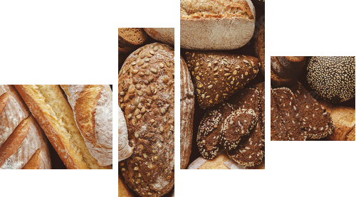 Chleb tła, widok z góry bochenków biały, czarny i żytni - Obraz czteroczęściowy, Fortyk