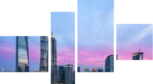 Piękna Shanghai miasta linia horyzontu w zmierzchu - Obraz czteroczęściowy, Fortyk