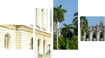 stary samochód przed budynek Kapitolu, Stara Hawana, Kuba - Obraz czteroczęściowy, Fortyk