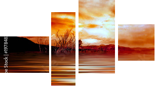 wschód słońca jezioro mono - Obraz czteroczęściowy, Fortyk