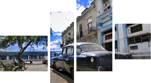Havana Street with Oldtimer - Obraz czteroczęściowy, Fortyk