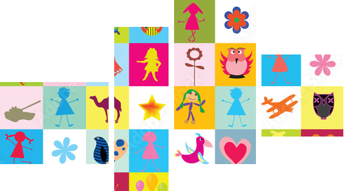 Symbole dzieciństwa – kolorowa plansza - Obraz czteroczęściowy, Fortyk