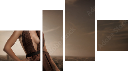Seksowny młody piękno pozuje nad miastowym tłem - Obraz czteroczęściowy, Fortyk