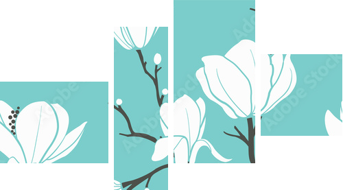 niebieski wzór magnolii - Obraz czteroczęściowy, Fortyk