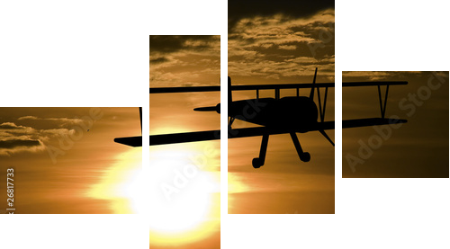 Samolot i zachód słońca - Obraz czteroczęściowy, Fortyk
