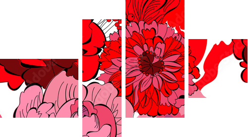 Bezszwowy wzór z czerwonymi kwiatami - Obraz czteroczęściowy, Fortyk