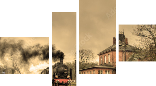 Stary retro pociąg parowy - Obraz czteroczęściowy, Fortyk