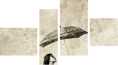 Dziewczyna z parasolem na rowerze. Zdjęcie w starym stylu obrazu. - Obraz czteroczęściowy, Fortyk