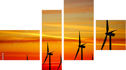 Farmy wiatrowe turbiny o zachodzie słońca - Obraz czteroczęściowy, Fortyk