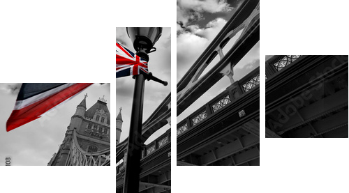 London Tower Bridge z kolorową flagą Anglii - Obraz czteroczęściowy, Fortyk